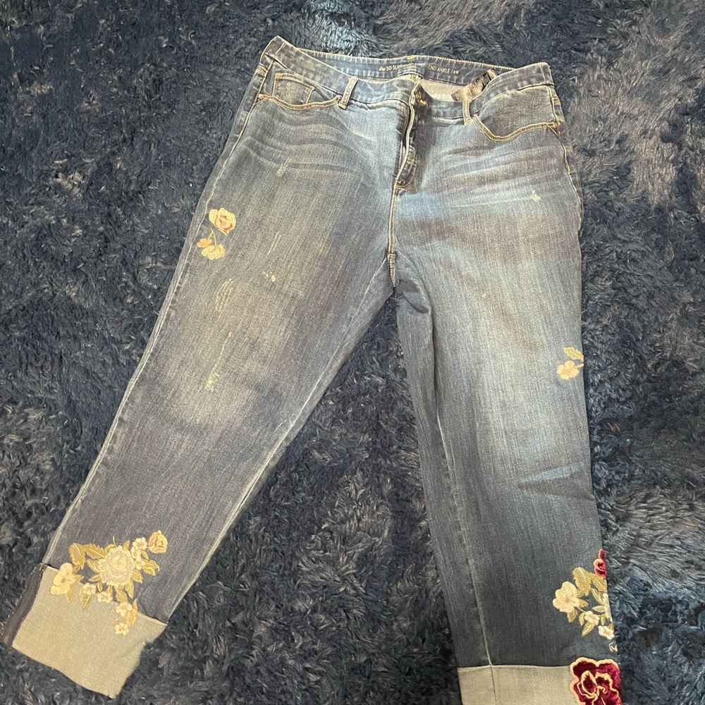Chico's Blue Straight Leg Jeans with Embroidery